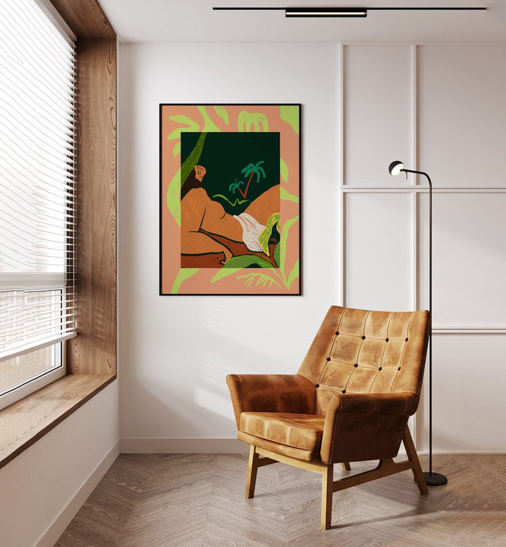 Window By Arty Guava Wall Art Prints in Black Plain Frame placed on a Cream Colored Wall in the Drawing Room