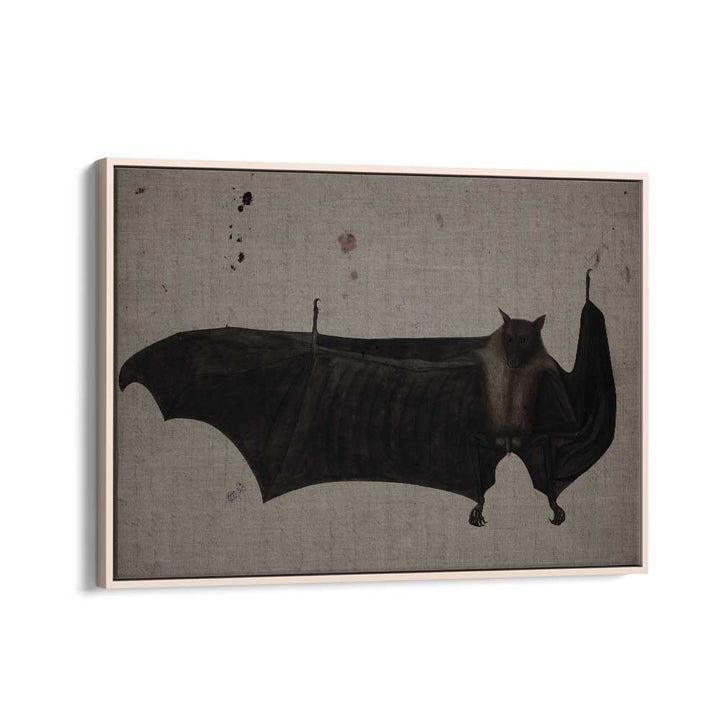 Winged Shadows Gothic Wall Art Prints in Oak Wood Floater Frame