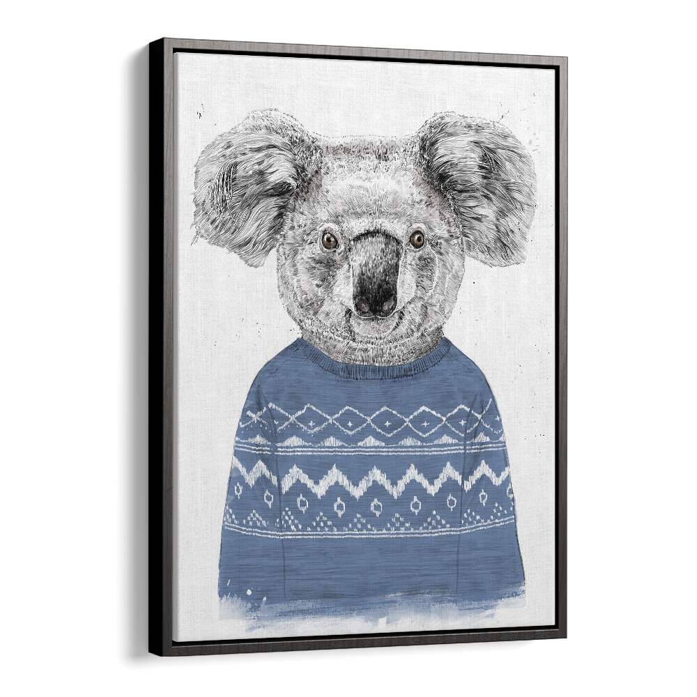 Winter Koala Blue By Balazs Solti Kids Room Art in Black Floater Frame