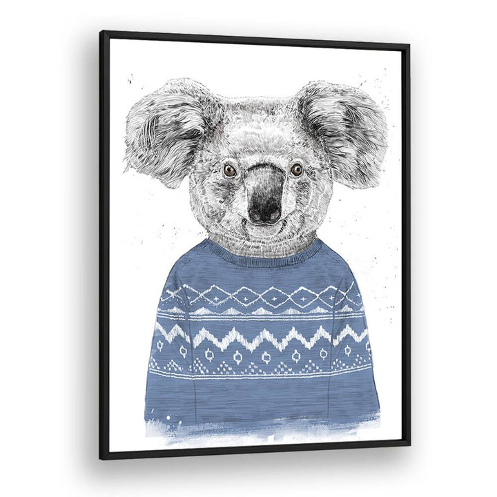 Winter Koala Blue By Balazs Solti Kids Room Art in Black Plain Frame