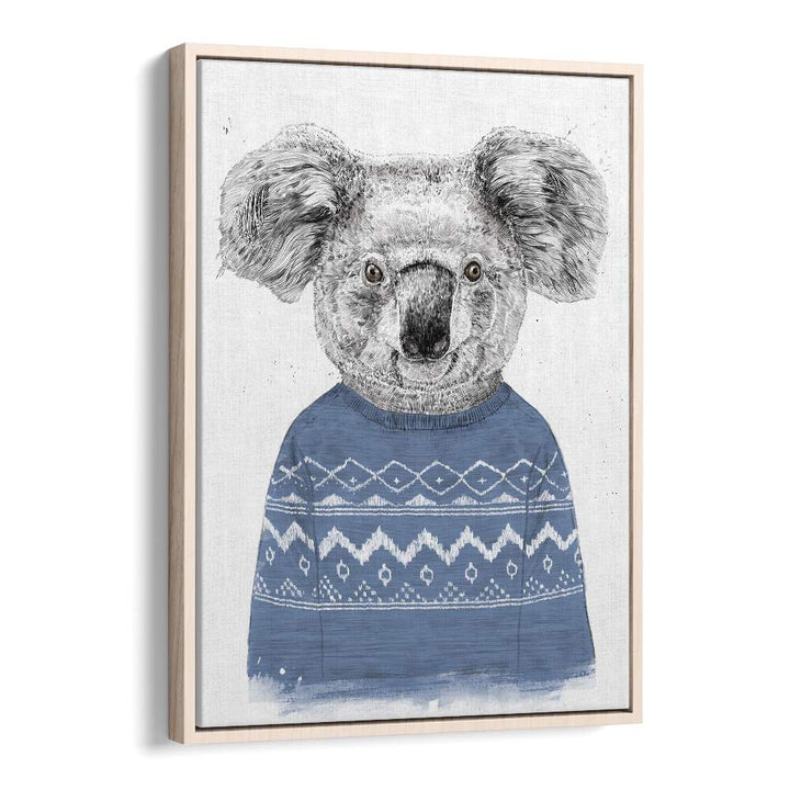 Winter Koala Blue By Balazs Solti Kids Room Art in Oak Wood Floater Frame