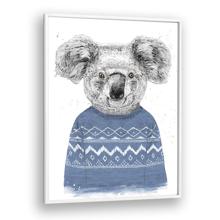 Winter Koala Blue By Balazs Solti Kids Room Art in White Plain Frame