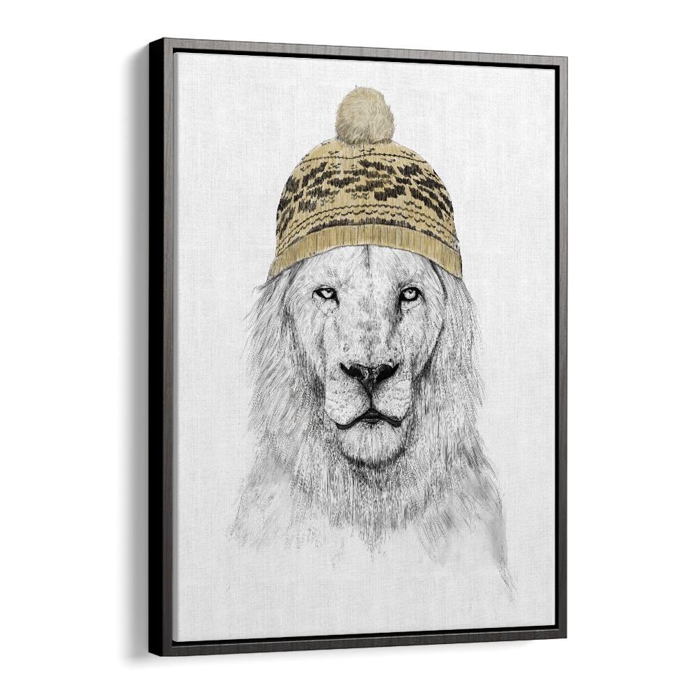 Winter Lion By Balazs Solti Kids Room Art in Black Floater Frame