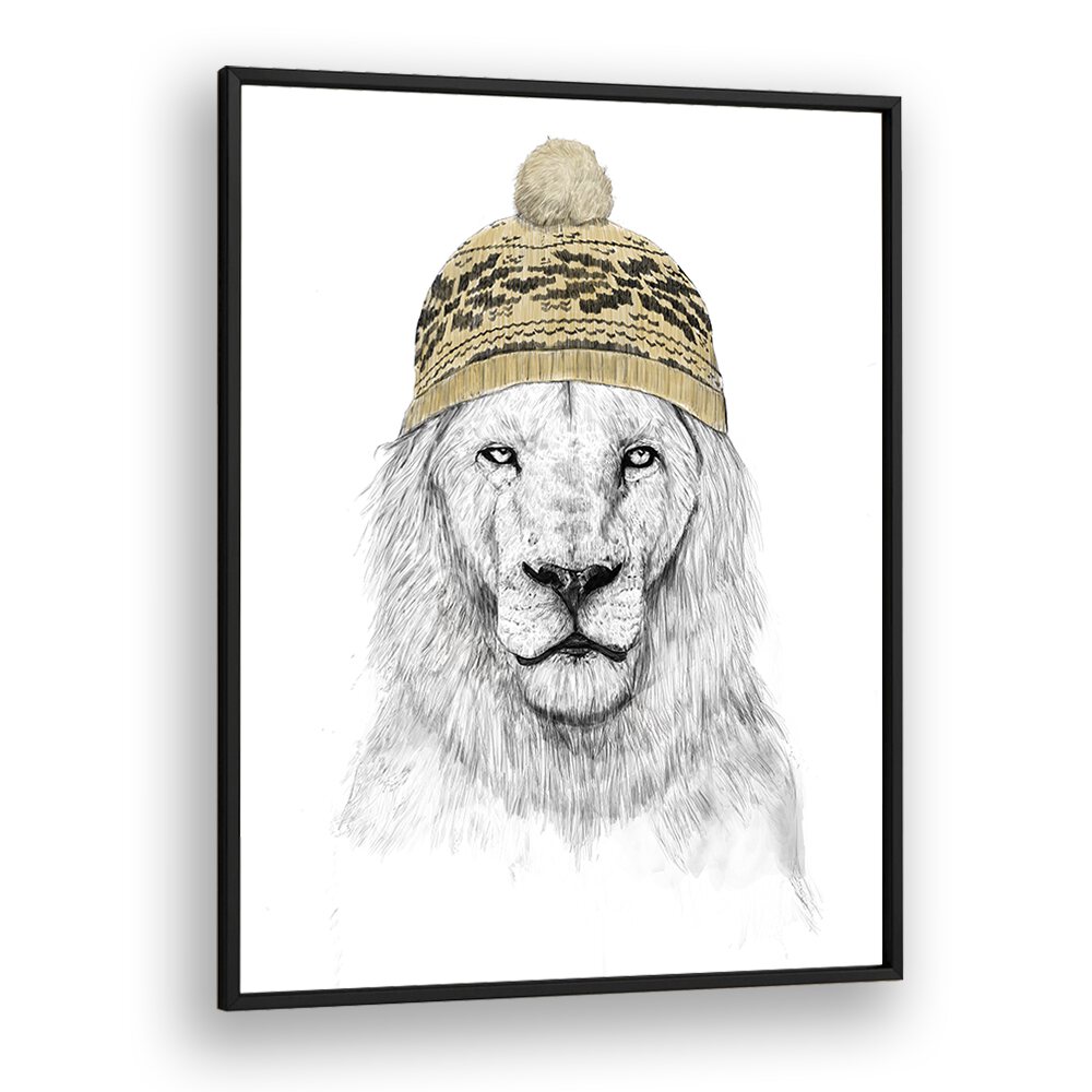 Winter Lion By Balazs Solti Kids Room Art in Black Plain Frame