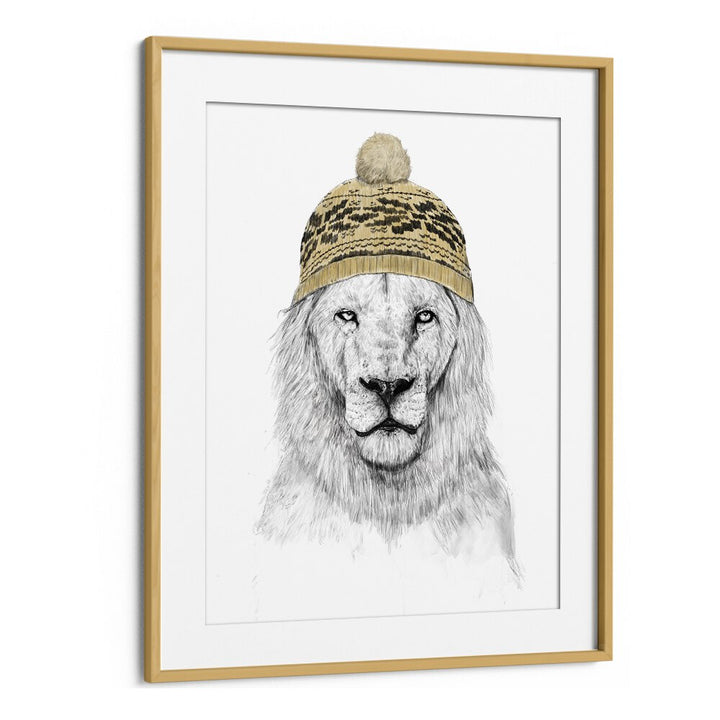 Winter Lion By Balazs Solti Kids Room Art in Oak Wood Frame With Mount