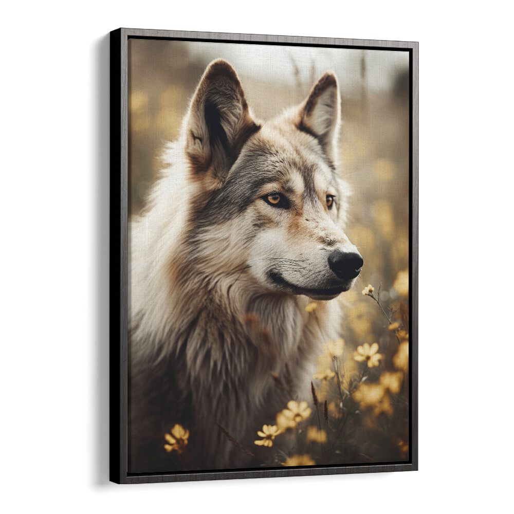 Wolfhound By Treechild Wildlife Art Prints in Black Floater Frame