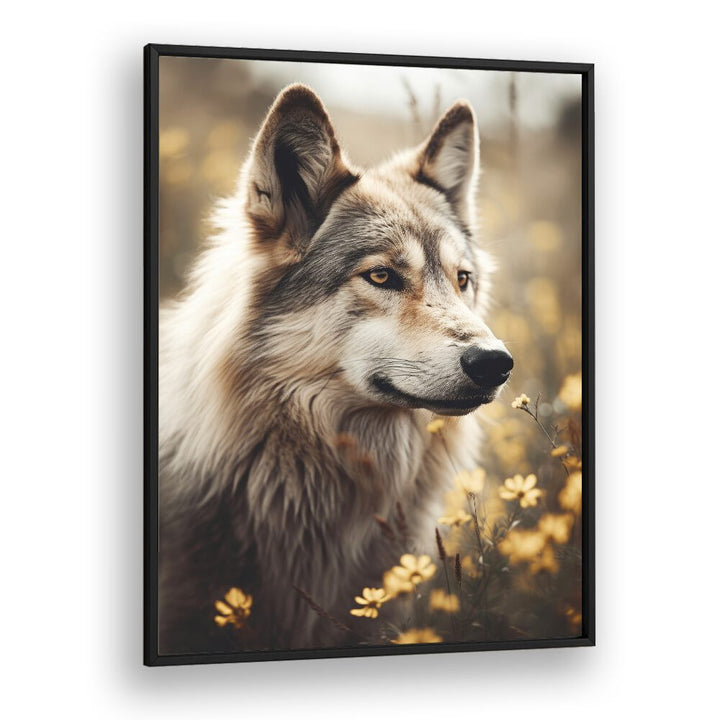 Wolfhound By Treechild Wildlife Art Prints in Black Plain Frame