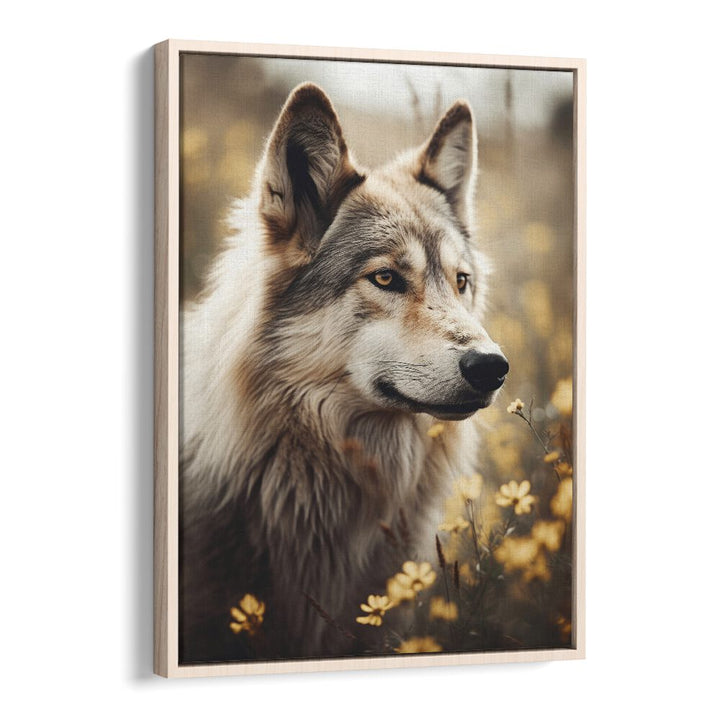 Wolfhound By Treechild Wildlife Art Prints in Oak Wood Floater Frame