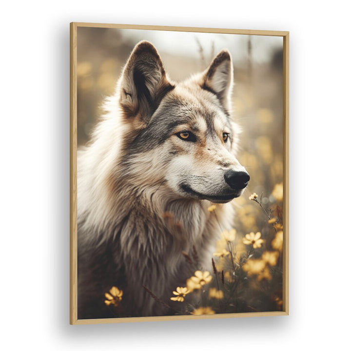 Wolfhound By Treechild Wildlife Art Prints in Oak Wood Plain Frame