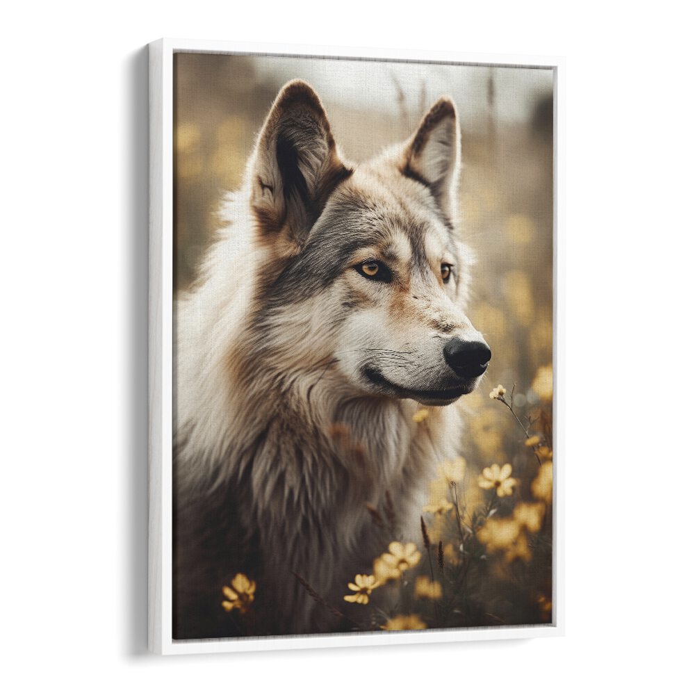 Wolfhound By Treechild Wildlife Art Prints in White Floater Frame