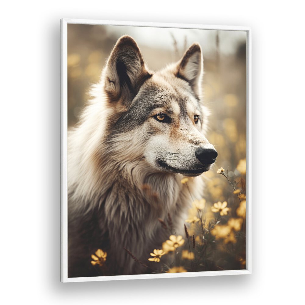 Wolfhound By Treechild Wildlife Art Prints in White Plain Frame