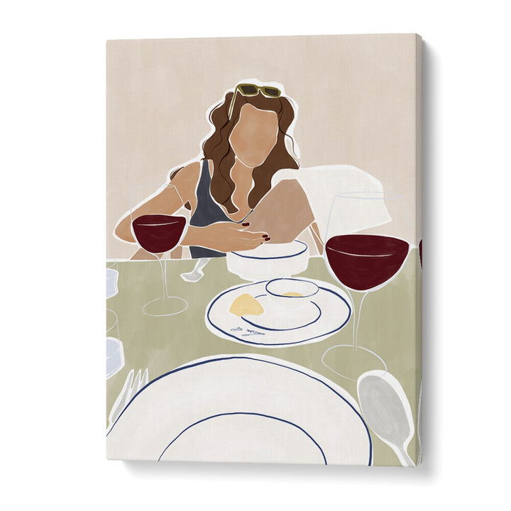 Woman Dining In A Restaurant By Ivy Green Women Illustration Paintings in Gallery Wrap