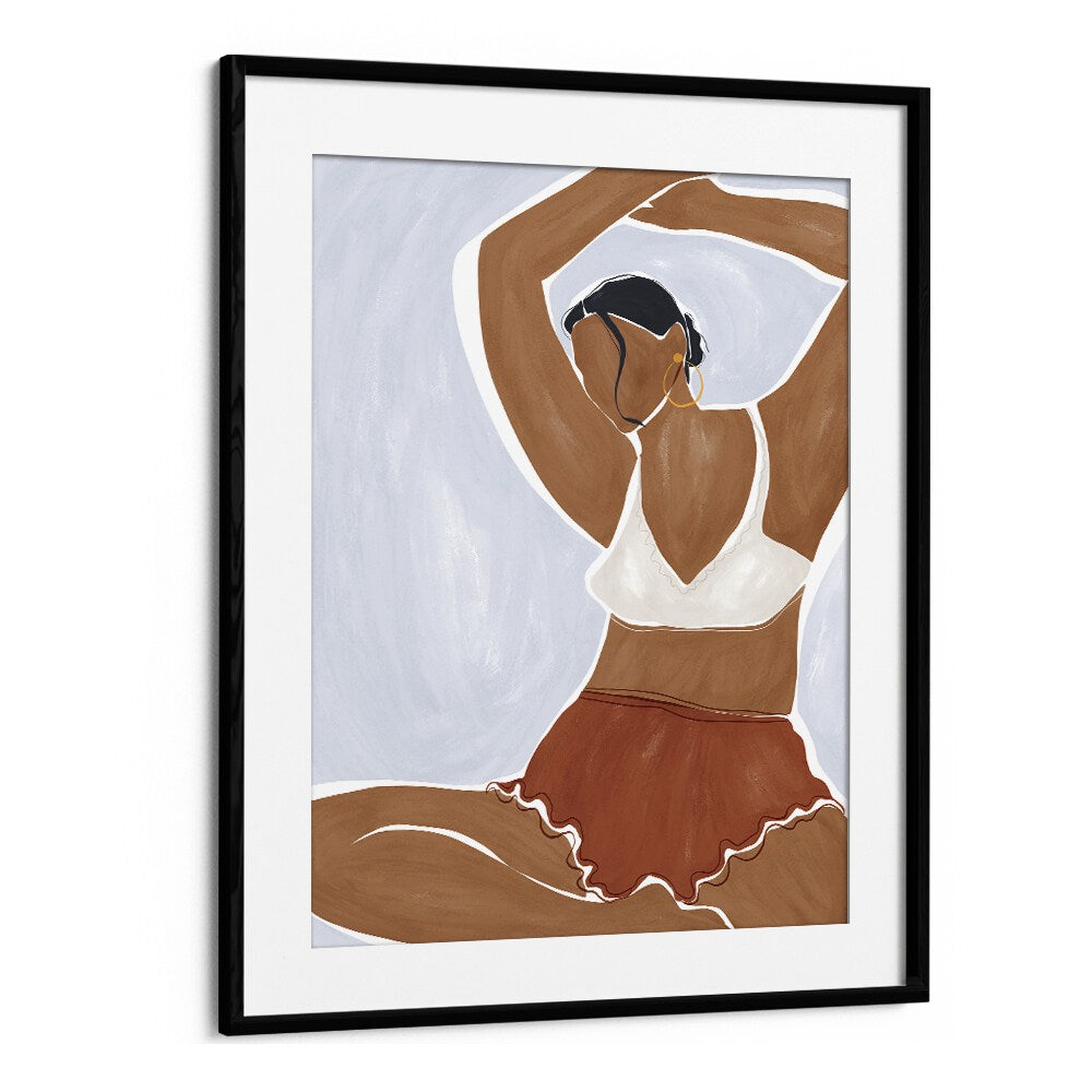 Woman Doing Yoga In Bikini By Ivy Green Women Illustration Paintings in Black Frame With Mount