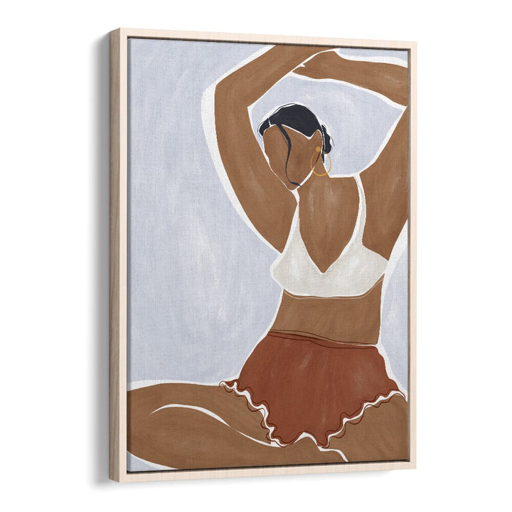 Woman Doing Yoga In Bikini By Ivy Green Women Illustration Paintings in Oak Wood Floater Frame