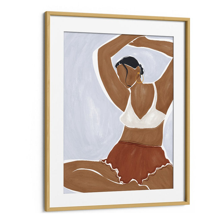 Woman Doing Yoga In Bikini By Ivy Green Women Illustration Paintings in Oak Wood Frame With Mount