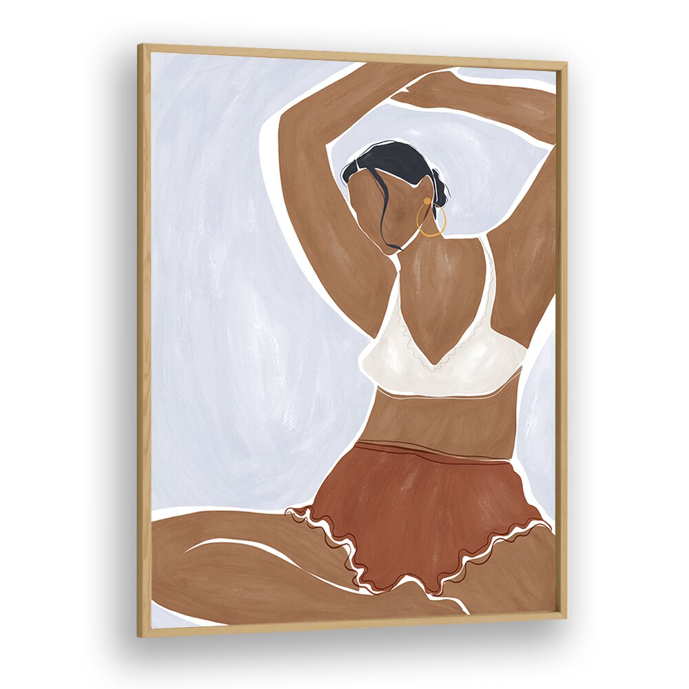 Woman Doing Yoga In Bikini By Ivy Green Women Illustration Paintings in Oak Wood Plain Frame