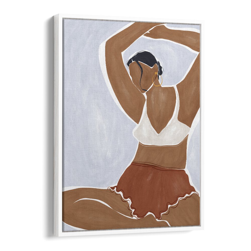 Woman Doing Yoga In Bikini By Ivy Green Women Illustration Paintings in White Floater Frame