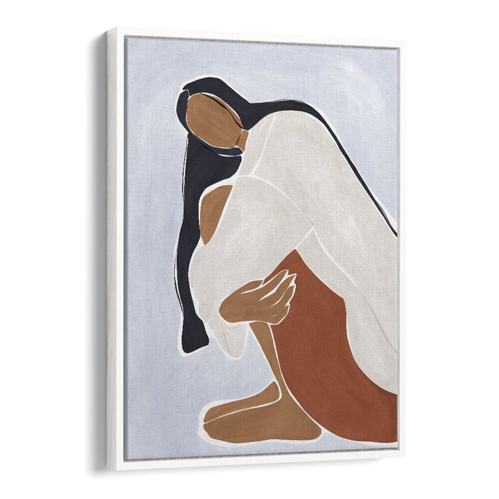 Woman Embracing Herself By Ivy Green Women Illustration Paintings in White Floater Frame