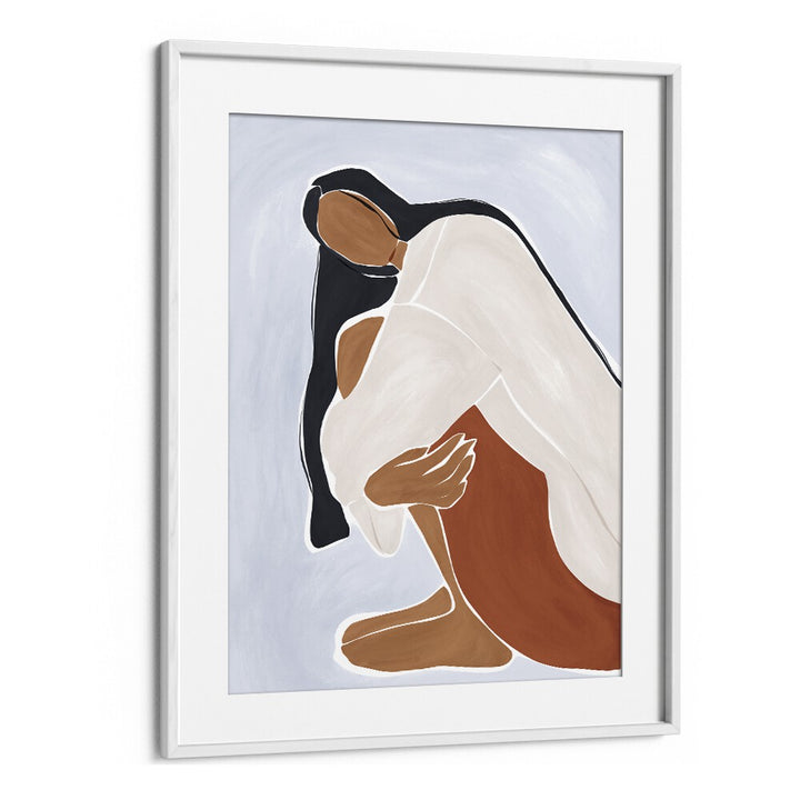 Woman Embracing Herself By Ivy Green Women Illustration Paintings in White Frame With Mount