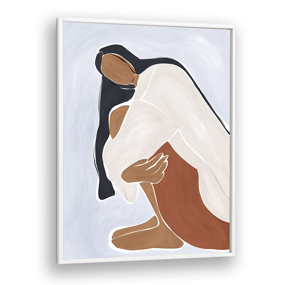 Woman Embracing Herself By Ivy Green Women Illustration Paintings in White Plain Frame