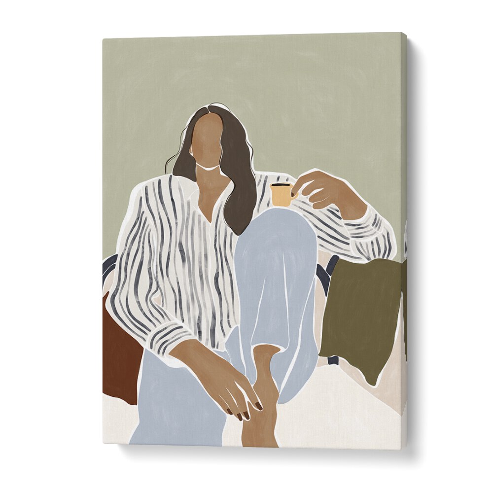 Woman Enjoying a Cup of Espresso By Ivy Green Women Illustration Paintings in Gallery Wrap