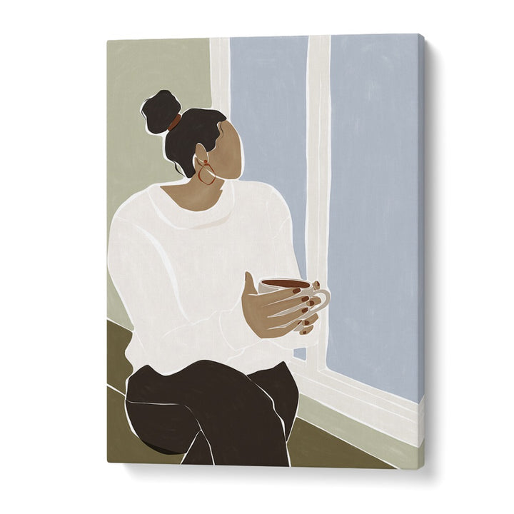 Woman Enjoying a Cup of Tea By Ivy Green Women Illustration Paintings in Gallery Wrap