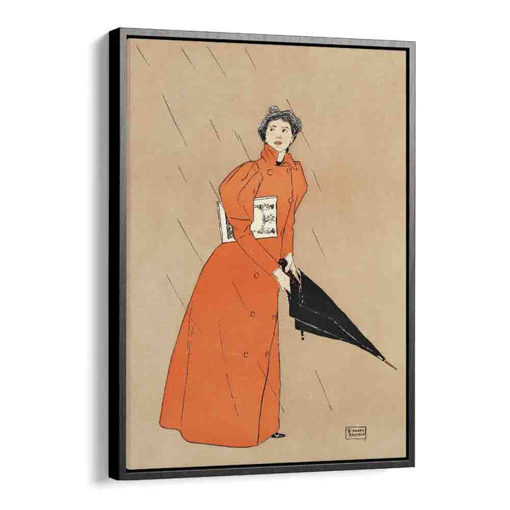 Woman Holding Umbrella 1894 Vintage Paintings in Black Floater Frame