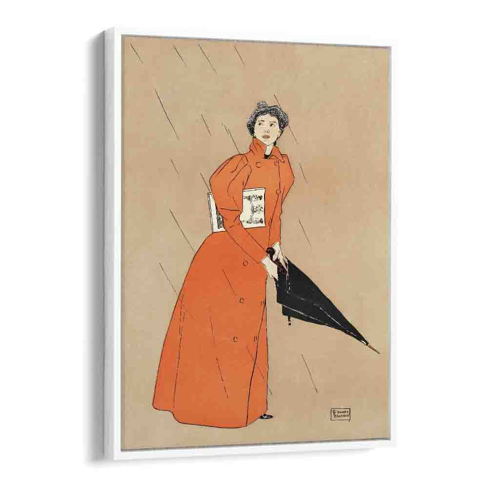 Woman Holding Umbrella 1894 Vintage Paintings in White Floater Frame