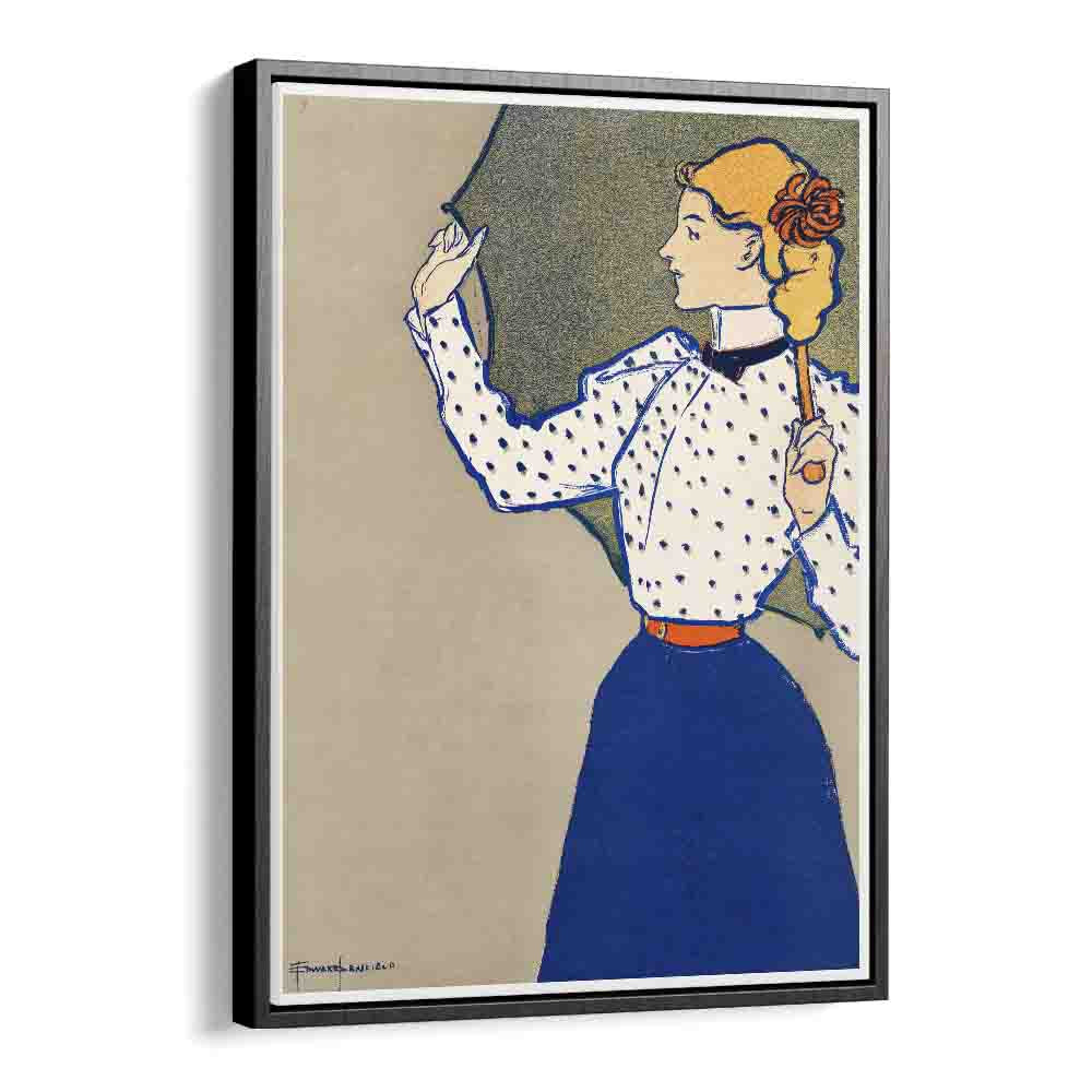 Woman Holding Umbrella 1897 Vintage Paintings in Black Floater Frame