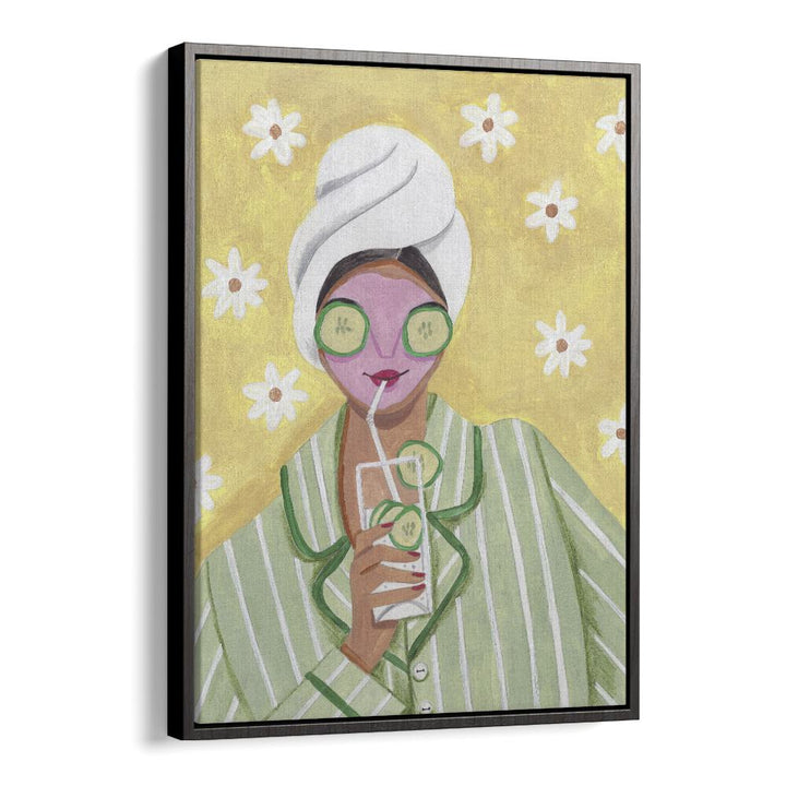 Woman Relax Time By Caroline Bonne Muller Women Paintings in Black Floater Frame