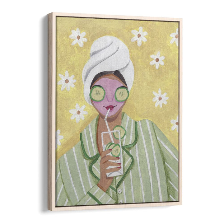 Woman Relax Time By Caroline Bonne Muller Women Paintings in Oak Wood Floater Frame