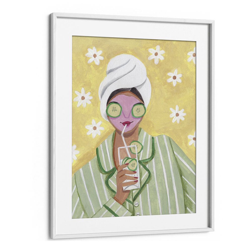 Woman Relax Time By Caroline Bonne Muller Women Paintings in White Frame With Mount