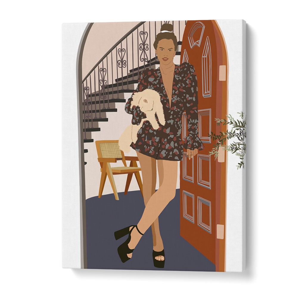 Woman With Cat I by Emel Tunaboylu Women Illustrations paintings in Gallery Wrap