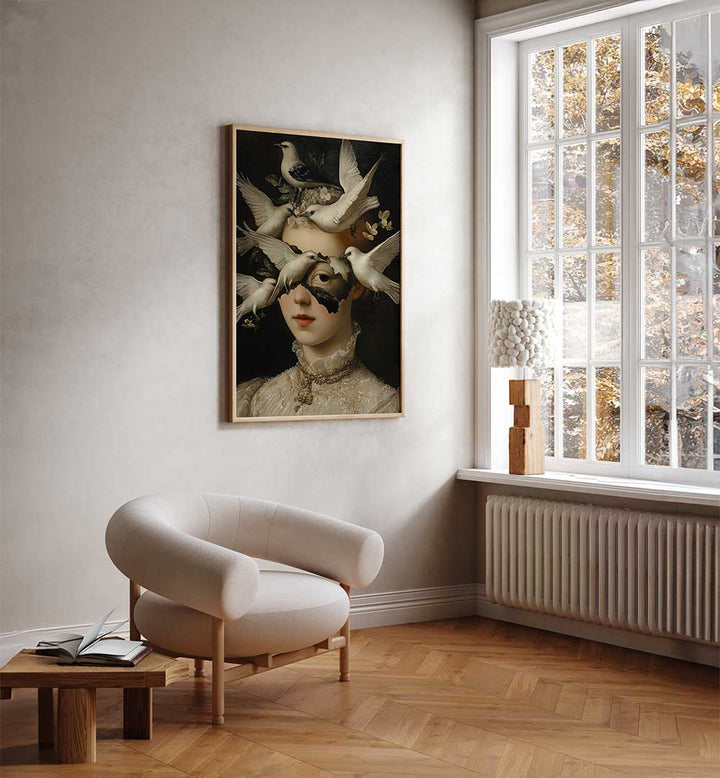 WOMAN WITH WHITE BIRDS