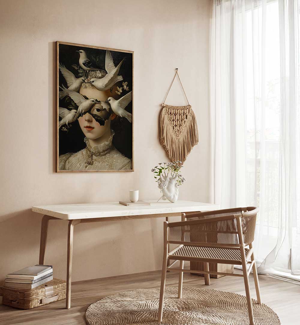 WOMAN WITH WHITE BIRDS