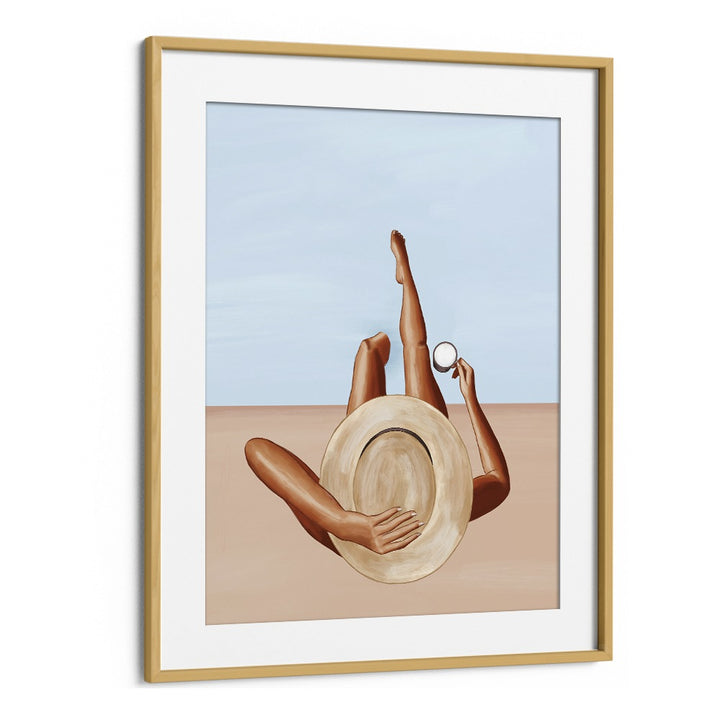 Women At The Pool Decor By Ivy Green Women Illustration Paintings in Oak Wood Frame With Mount