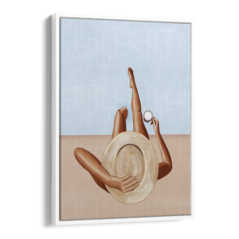 Women At The Pool Decor By Ivy Green Women Illustration Paintings in White Floater Frame