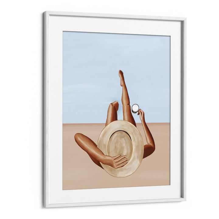 Women At The Pool Decor By Ivy Green Women Illustration Paintings in White Frame With Mount