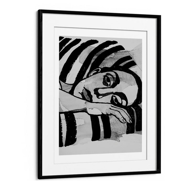 Elegant black and white portrait from the WOMEN IN STRIPES, PORTRAITS collection, celebrating feminine beauty.