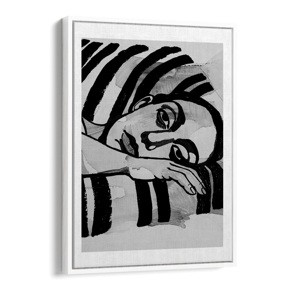 Captivating WOMEN IN STRIPES, PORTRAITS artwork showcasing femininity and strength in a stylish floater frame.