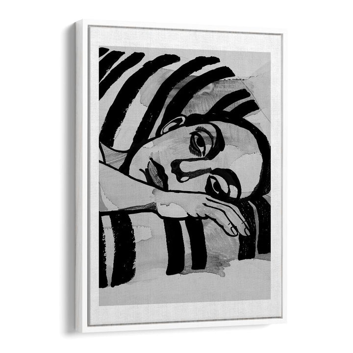 Captivating WOMEN IN STRIPES, PORTRAITS artwork showcasing femininity and strength in a stylish floater frame.