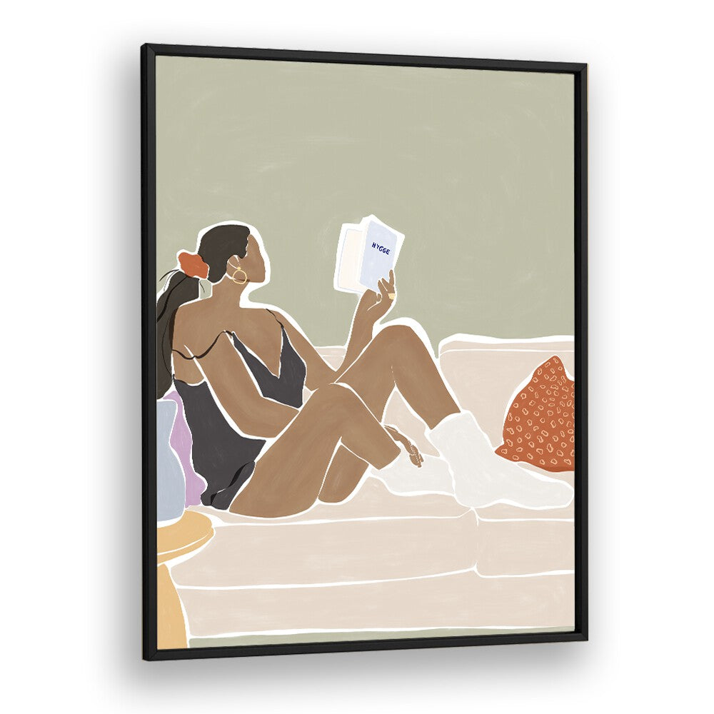 Women Reading a Book By Ivy Green Women Illustration Paintings in Black Plain Frame