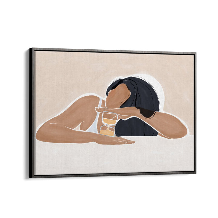 Women With Hourglass By Ivy Green Women Illustration Paintings in Black Floater Frame