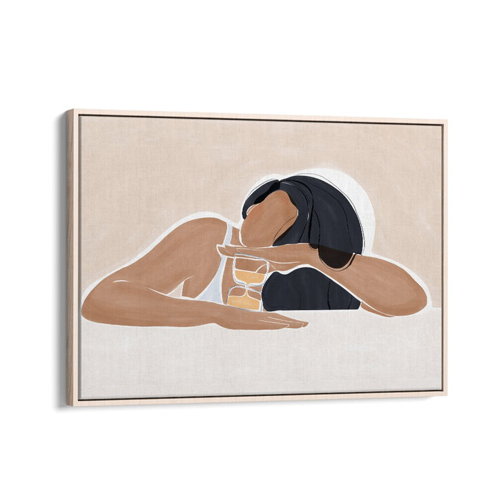 Women With Hourglass By Ivy Green Women Illustration Paintings in Oak Wood Floater Frame