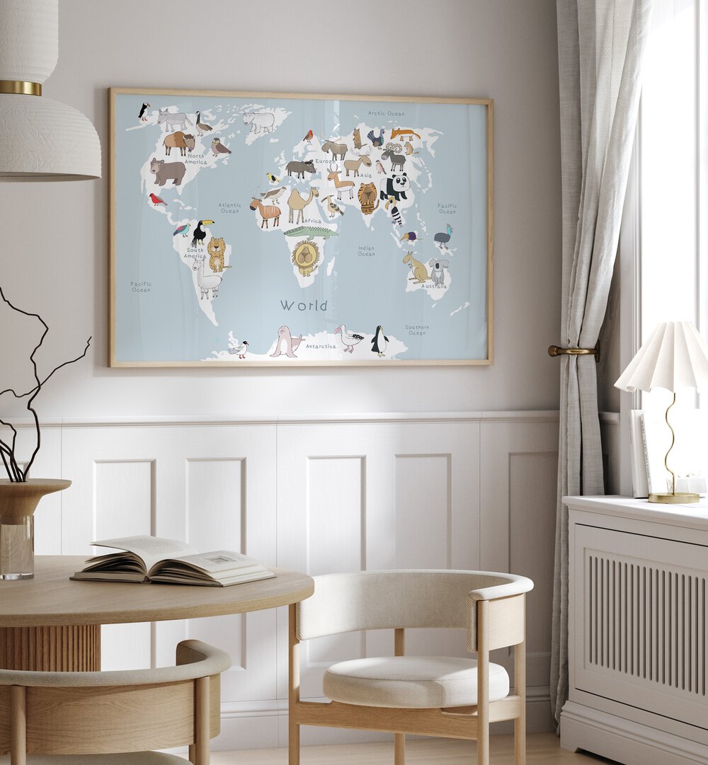 World Animal Map By Carla Daly Kids Paintings placed on a wall