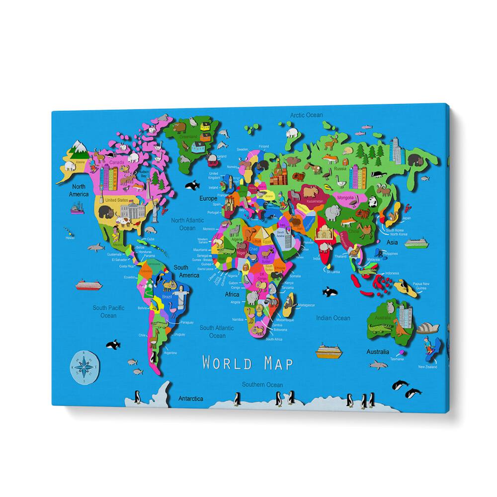 World Map By Carla Daly Kids Painting in Gallery Wrap