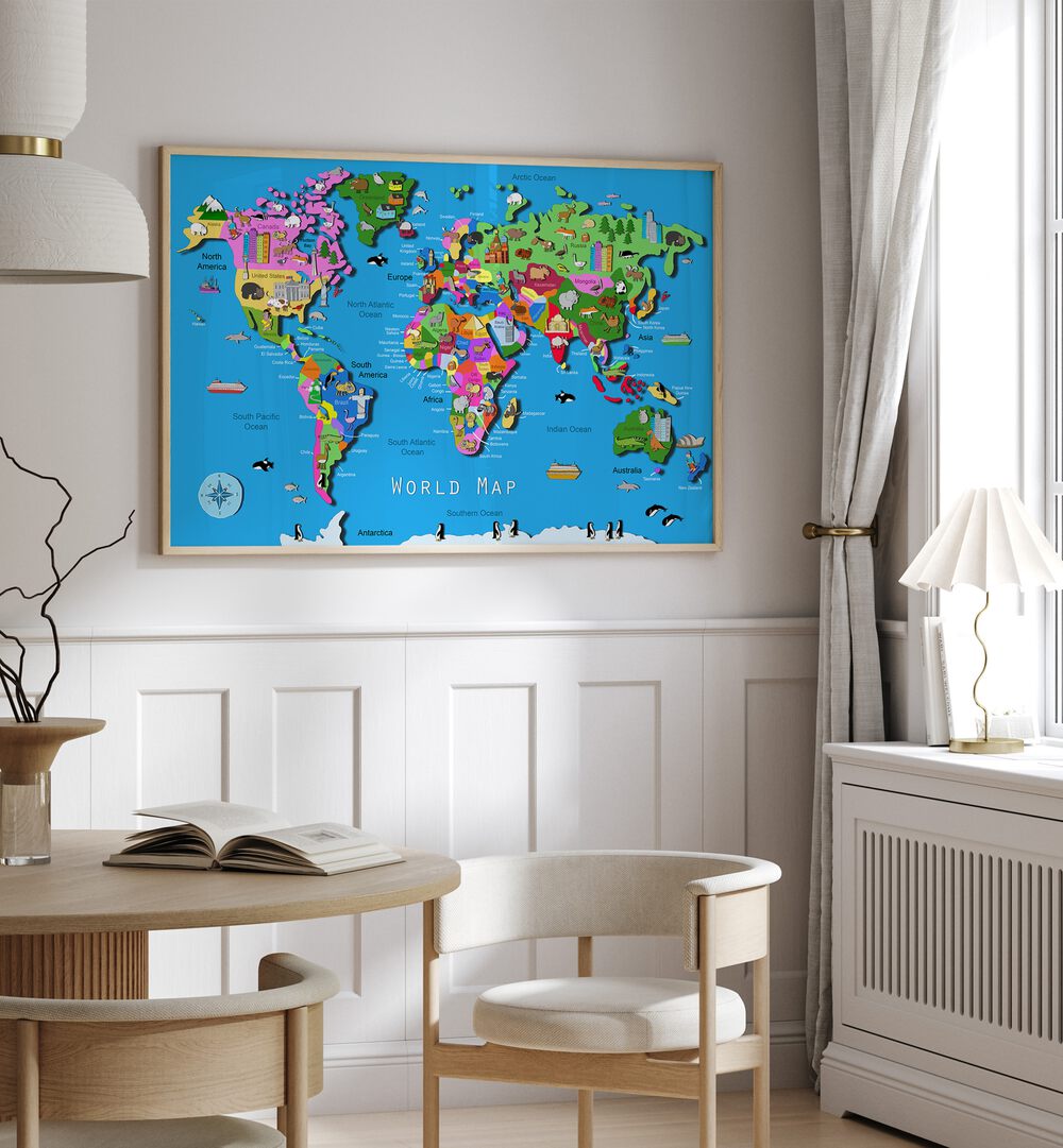 World Map By Carla Daly Kids Painting  placed on a wall