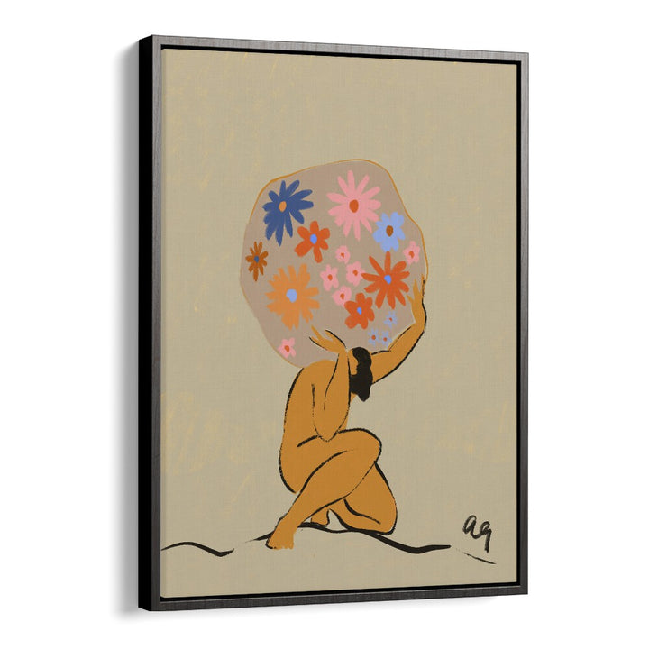 World On Her Shoulders By Arty Guava Wall Art Prints in Black Floater Frame