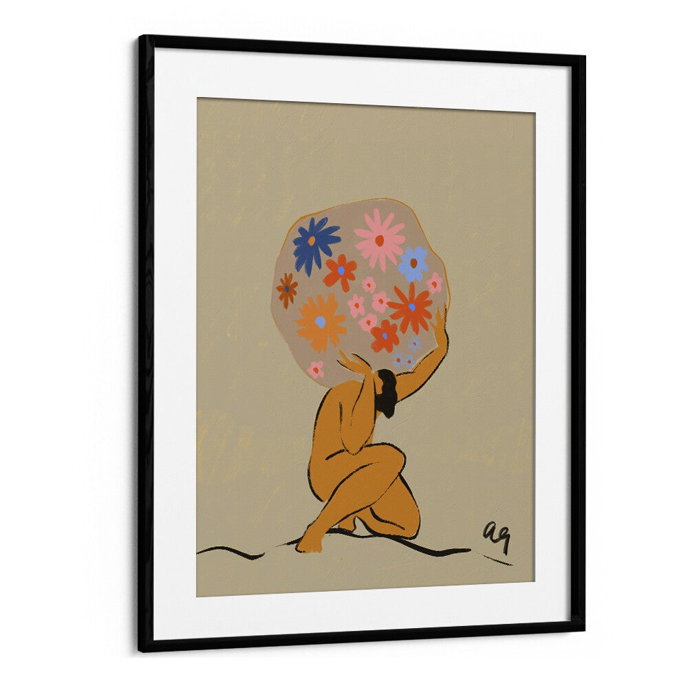 World On Her Shoulders By Arty Guava Wall Art Prints in Black Frame With Mount