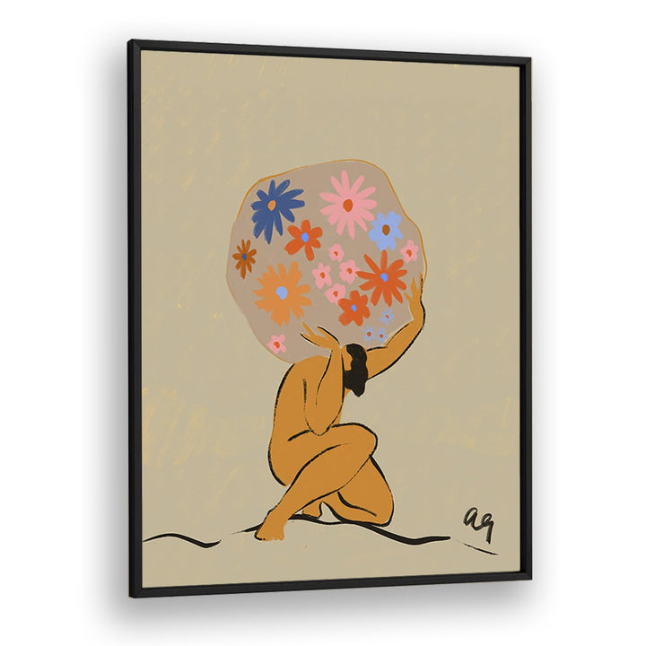 World On Her Shoulders By Arty Guava Wall Art Prints in Black Plain Frame